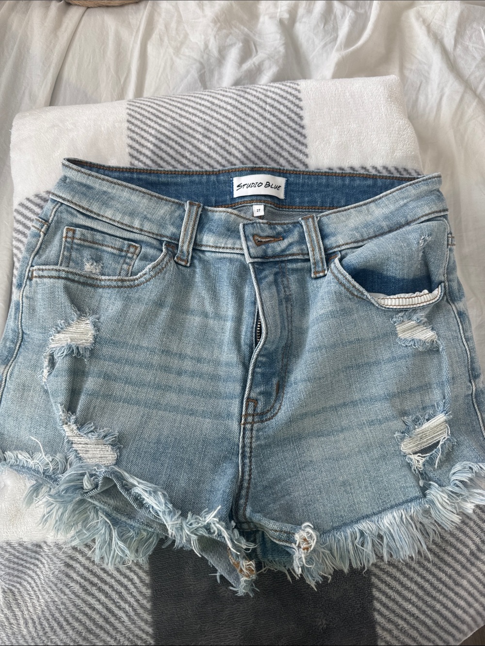 Studio Blue Light Wash Distressed Denim Jean Shorts
